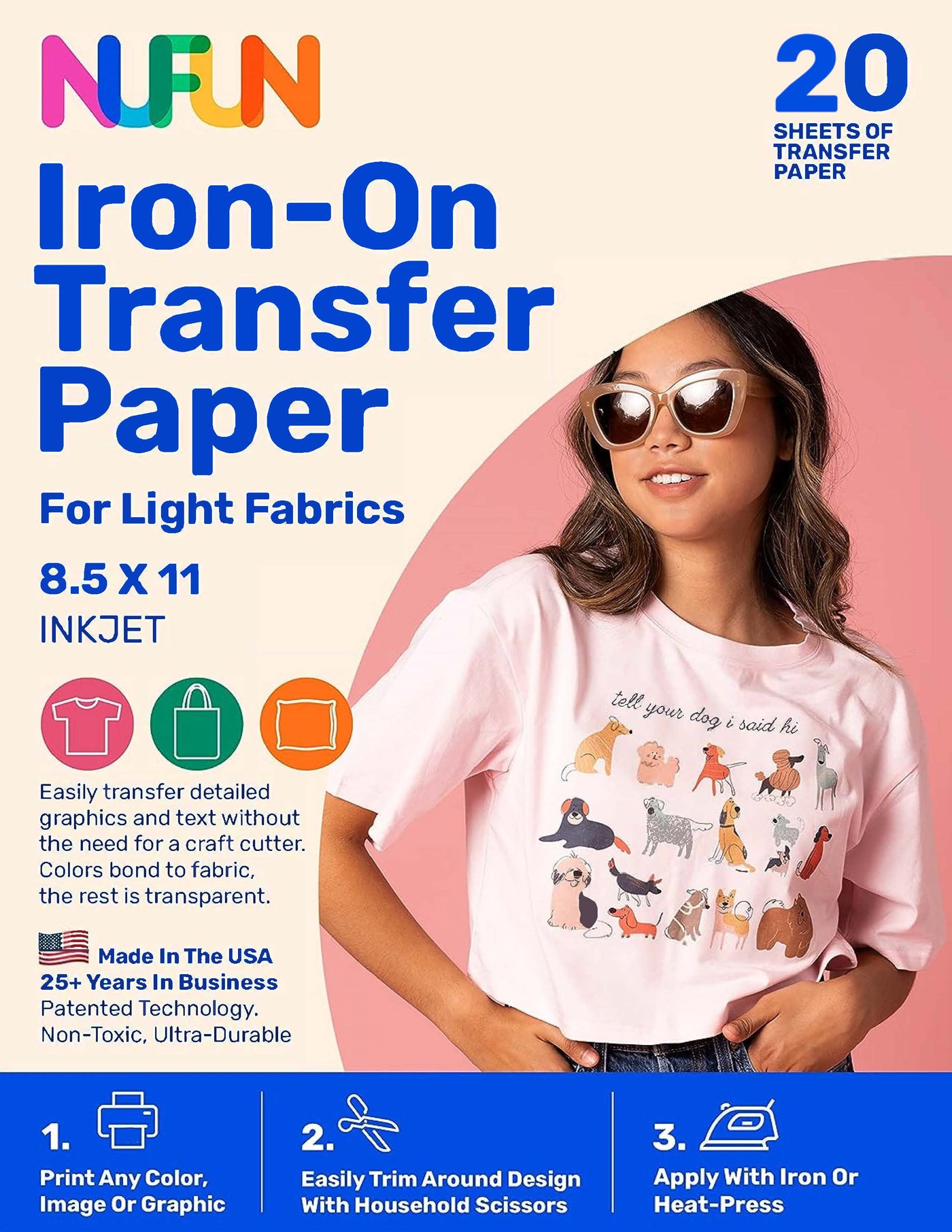 InkJet Printable Transfer Paper for Light Fabrics 8.5x11 – NuFun  Activities