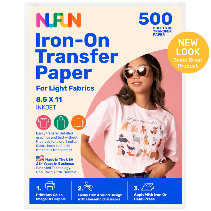 USCutter Paropy Light Transfer Paper For Inkjet Printers - 100 Sheets, 8.5" X 11", For Light Colored Fabrics