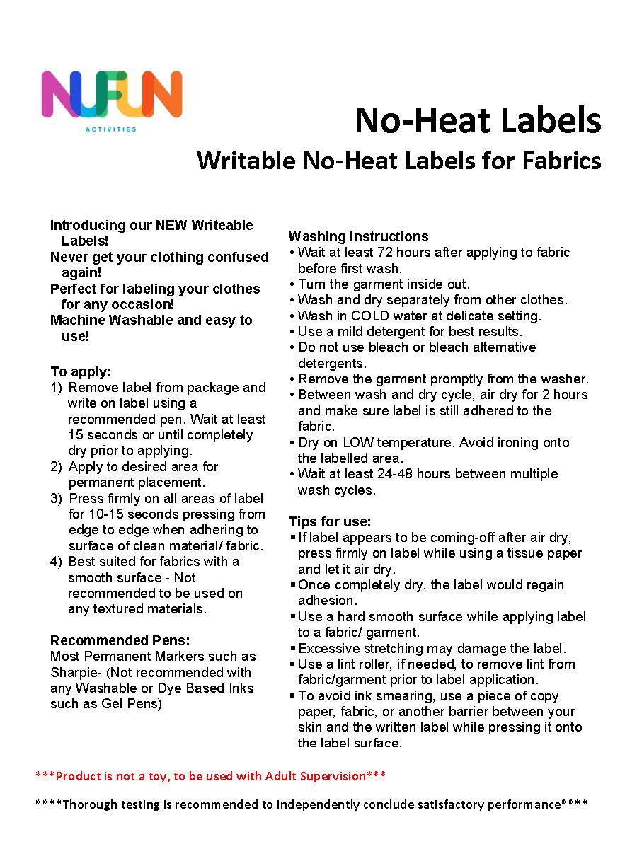 NuFun Activities Heatless Writable Labels for Fabrics or Hard Surfaces