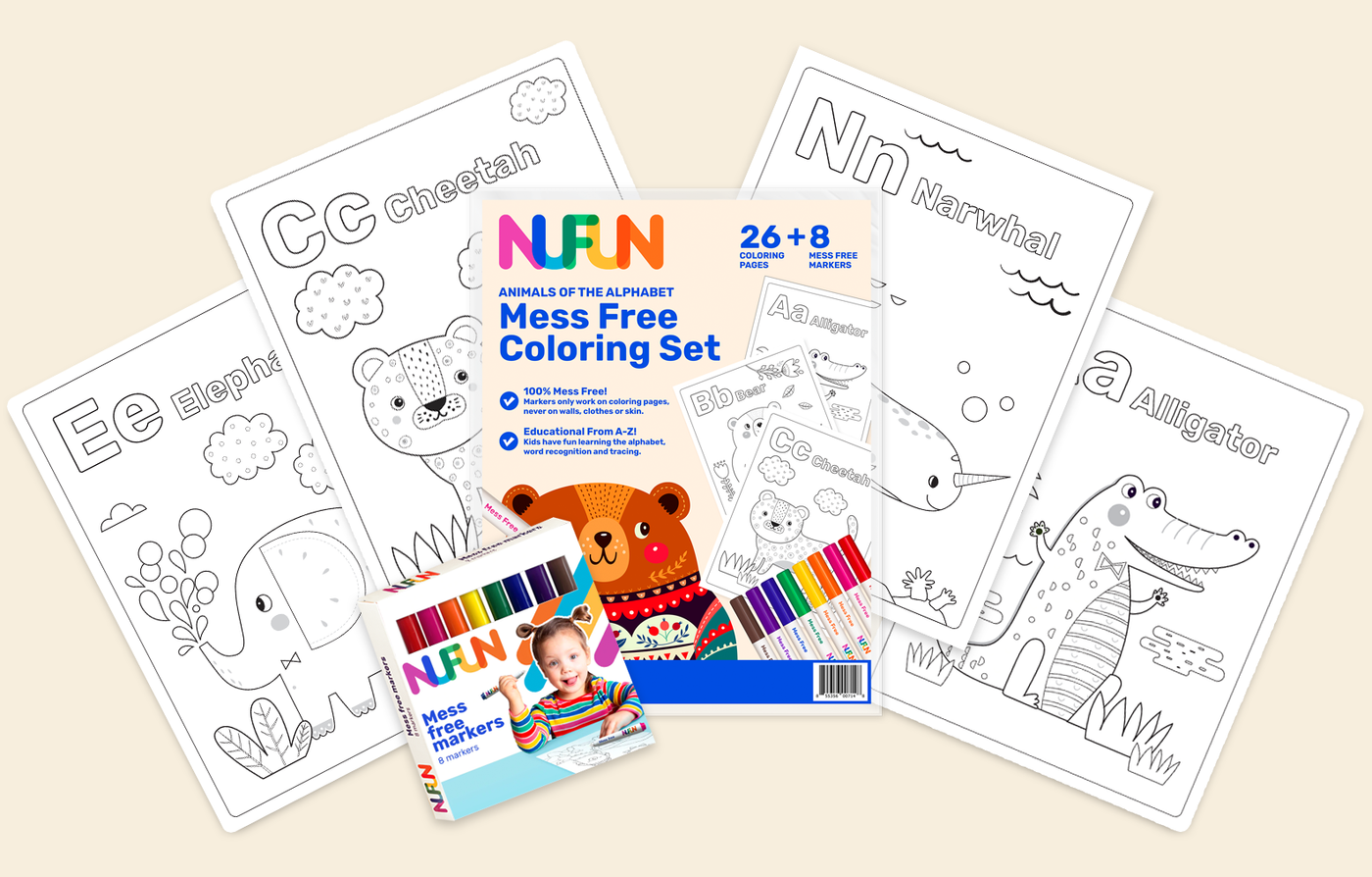 Animals of The Alphabet Mess Free Coloring Set (8 Markers included)