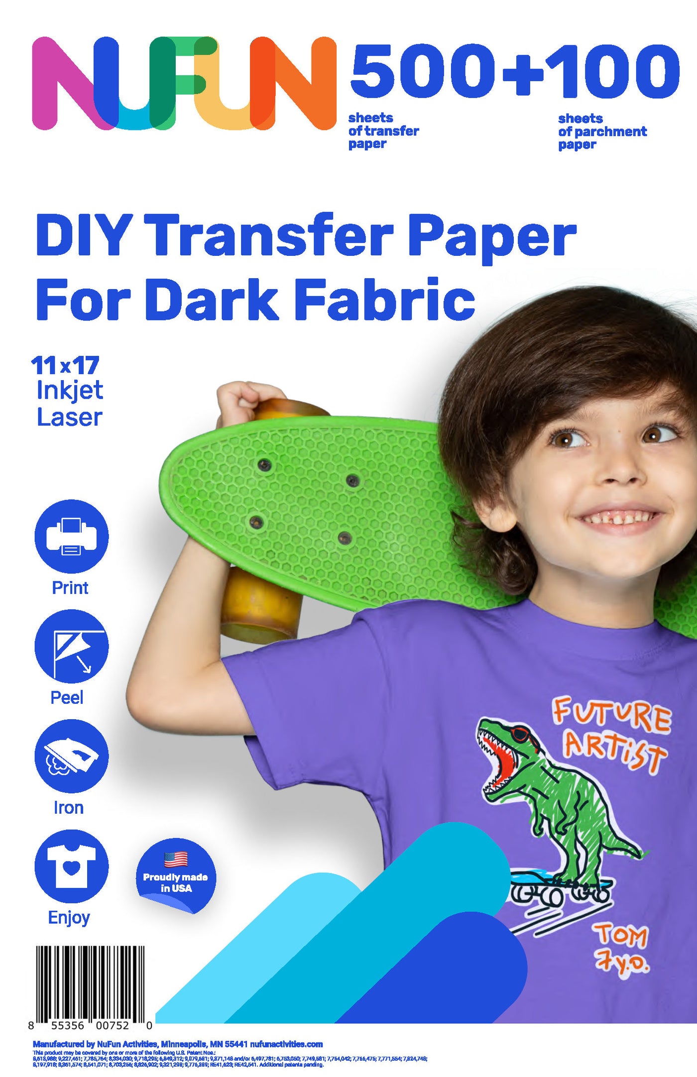 NuFun Activities Inkjet Printable Iron-On Heat Tshirt Transfer Paper 11x17 (12, Dark Fabrics)