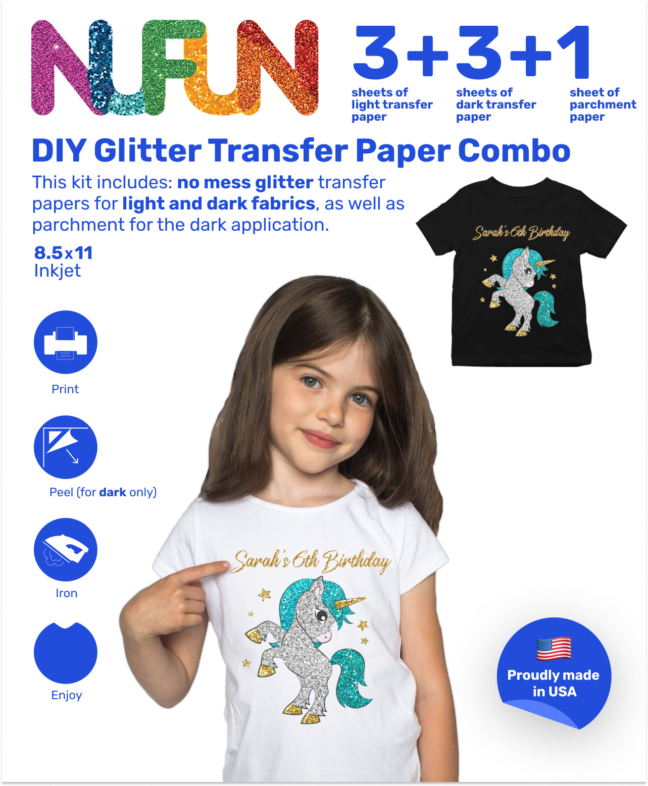 InkJet Printable No Mess Glitter Transfer Paper Combo Pack 8.5"x11"